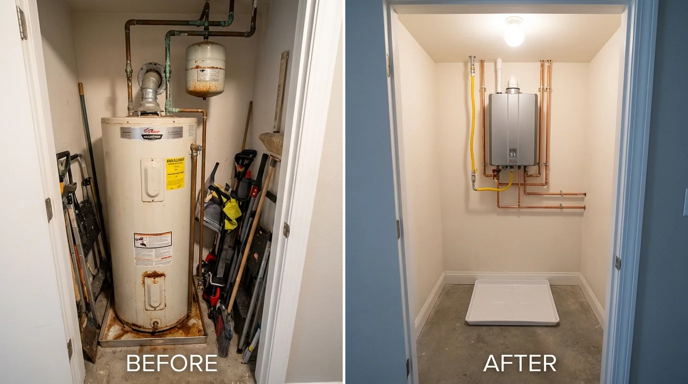 Tank water heater versus wall-mounted tankless unit comparison for Northfield, MN homeowners